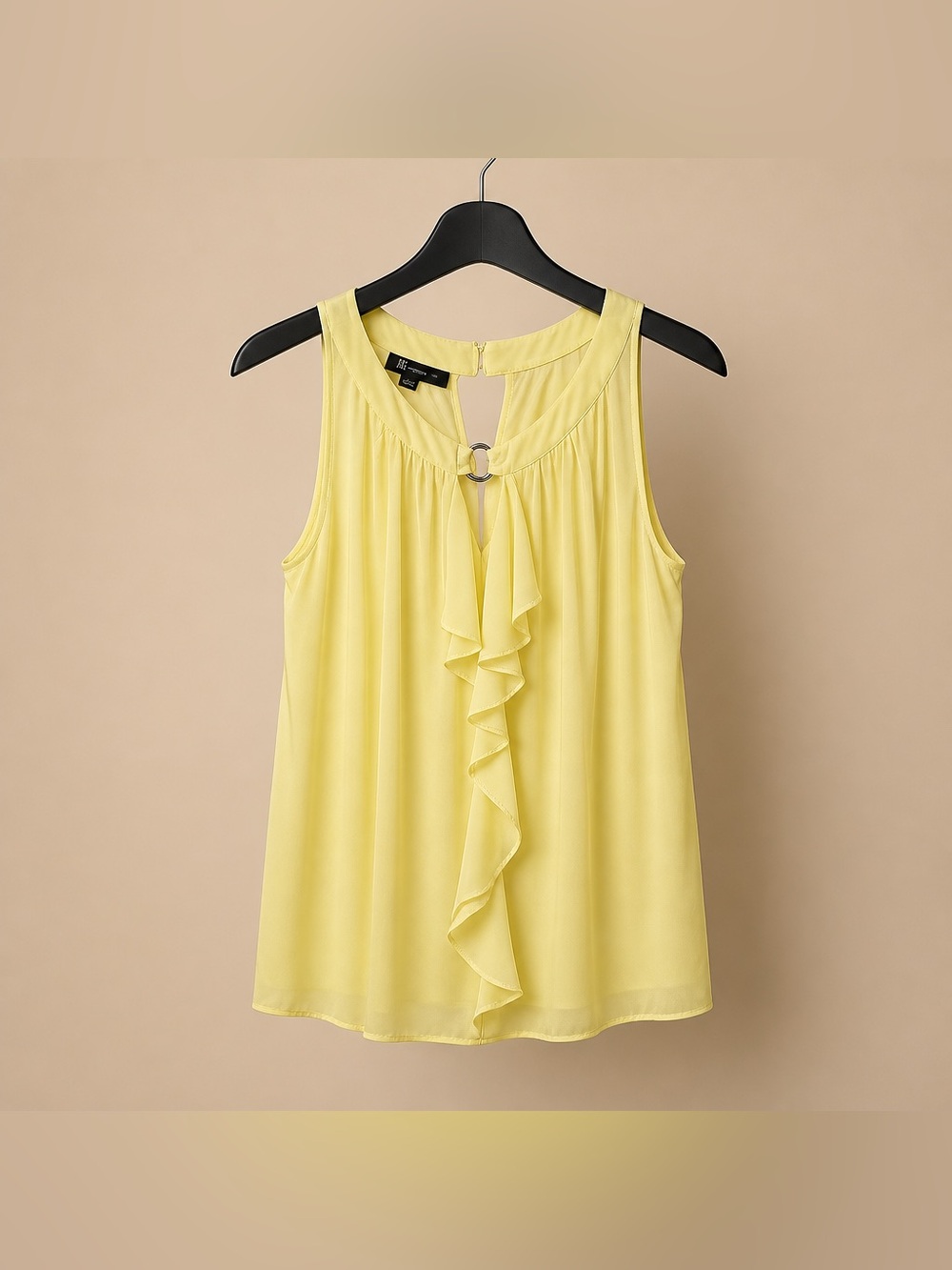 AB STUDIO WOMAN 2X YELLOW SLEEVELESS RUFFLE FRONT BLOUSE Notch Neck